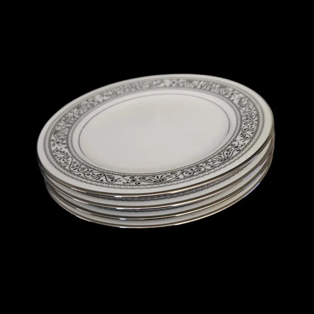 Noritake Prelude 7570 Bread Plates Set of 4 Ivory China Black Border Japan